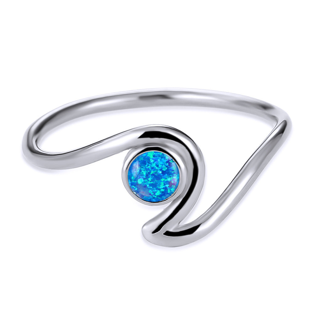 Women's Wave Shape Opal Adjustable Ring