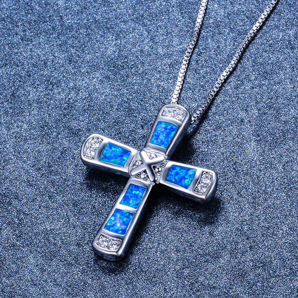New X-letter cross opal pendant necklace