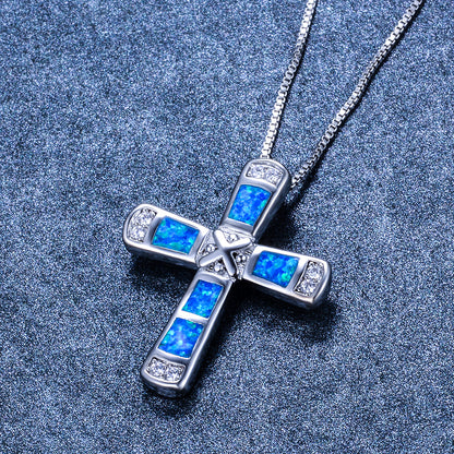 New X-letter cross opal pendant necklace