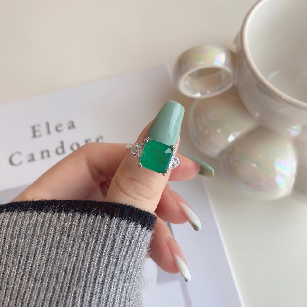 Women's Square Emerald Zirconia Elegant Temperament Ring, S925 with White Gold Plating