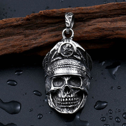 Men's Steel Hat Skull Pendant Necklace