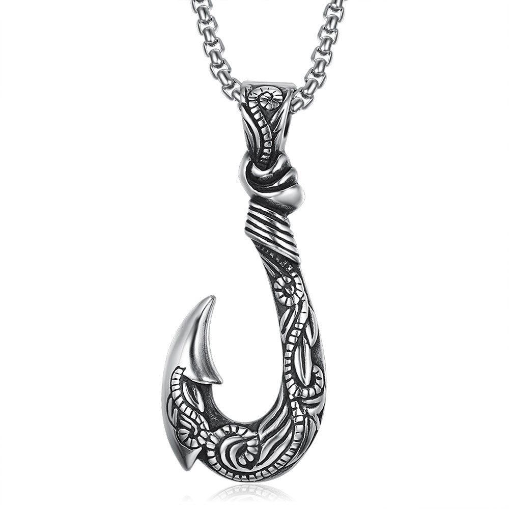Men's Polynesian Fish Hook Pendant Necklace