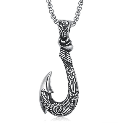 Men's Polynesian Fish Hook Pendant Necklace