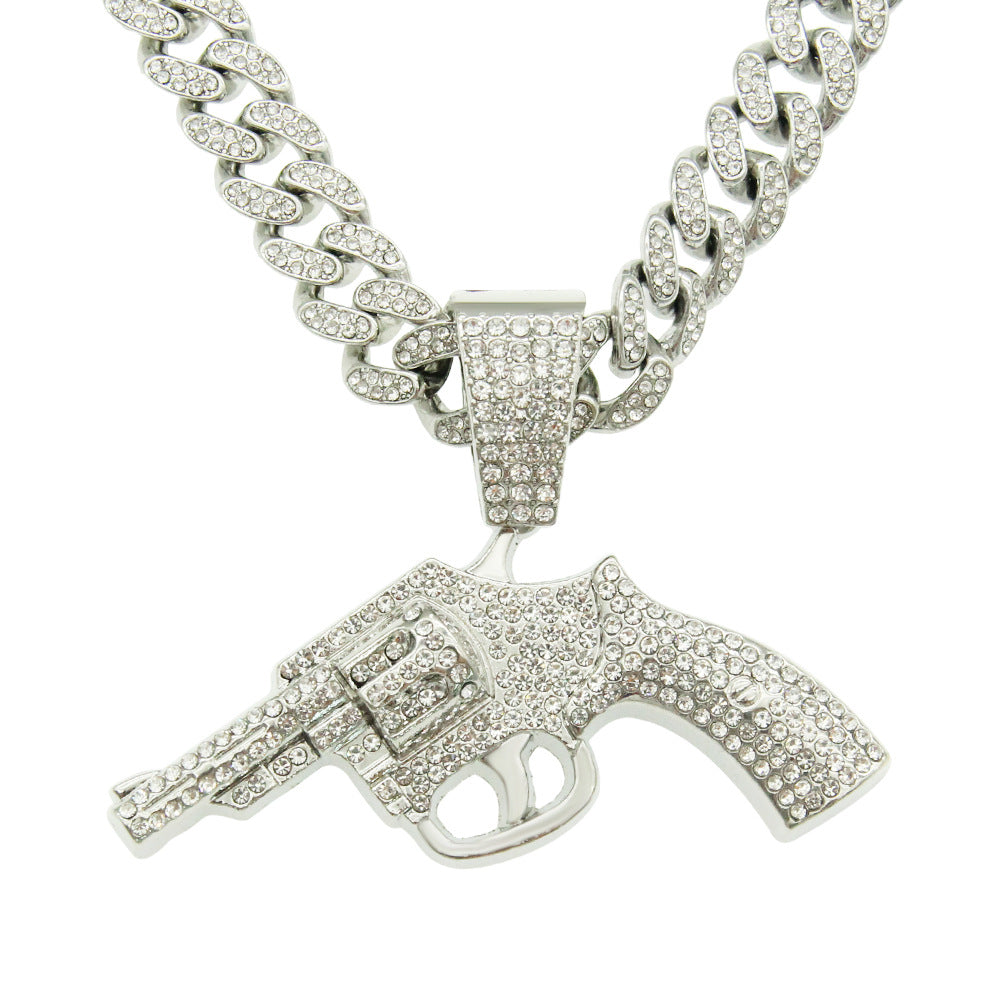 Hip-Hop Style Cuban Chain Pendant Necklace With A Pistol Design