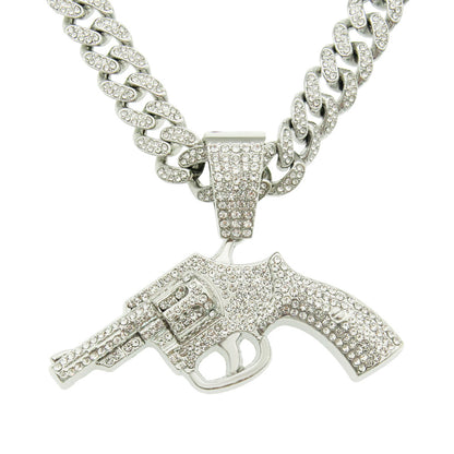 Hip-Hop Style Cuban Chain Pendant Necklace With A Pistol Design