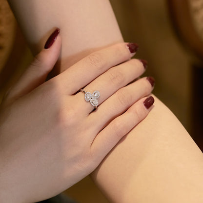 Women's Pear Shape Zirconia Overlapping Double Pear Design Ring, S925 with White Gold Plating