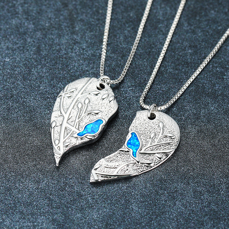 Blue Opal Love Puzzle Bird Set Necklace
