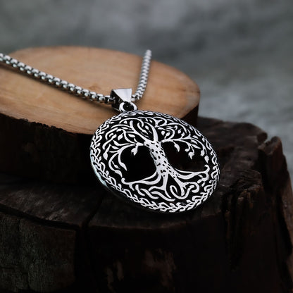 Vintage Stainless Steel Hollow Tree of Life Pendant Necklace for Men