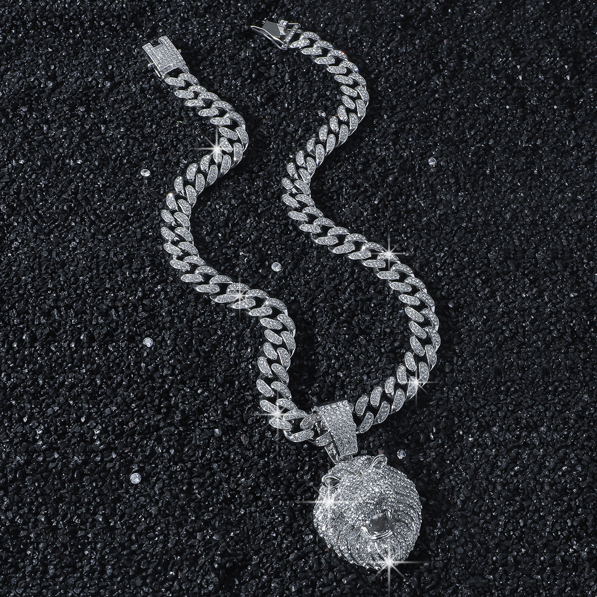 Hip-Hop Style Animal Lion Head Cuban Chain Pendant Necklace