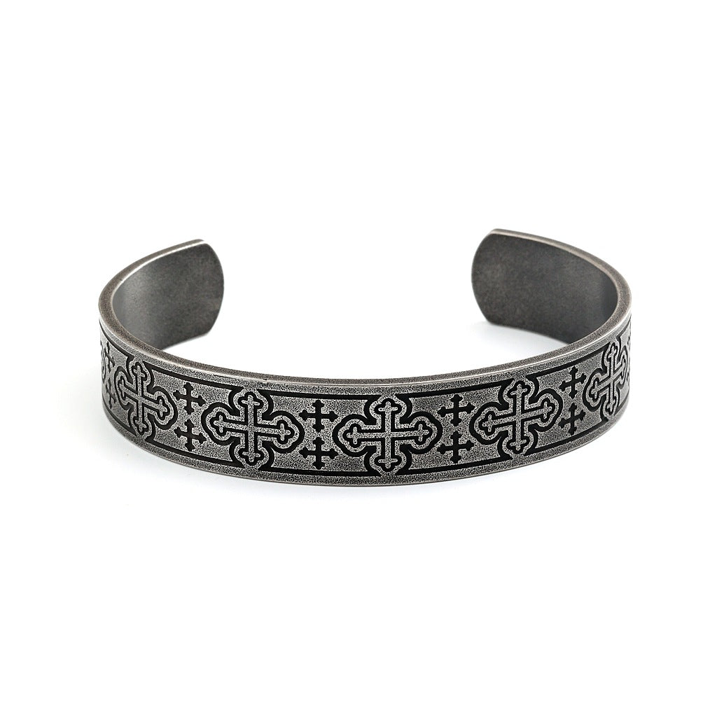 Men's Vintage Distressed Stainless Steel Cuff Bracelet, Nordic Viking Pirate Celtic Knot Open C Bangle