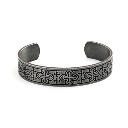 Men's Vintage Distressed Stainless Steel Cuff Bracelet, Nordic Viking Pirate Celtic Knot Open C Bangle