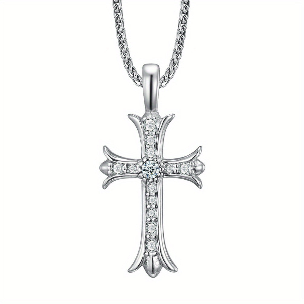Men's Titanium Steel Cross Zircon Pendant Necklace