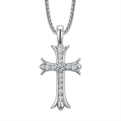 Men's Titanium Steel Cross Zircon Pendant Necklace