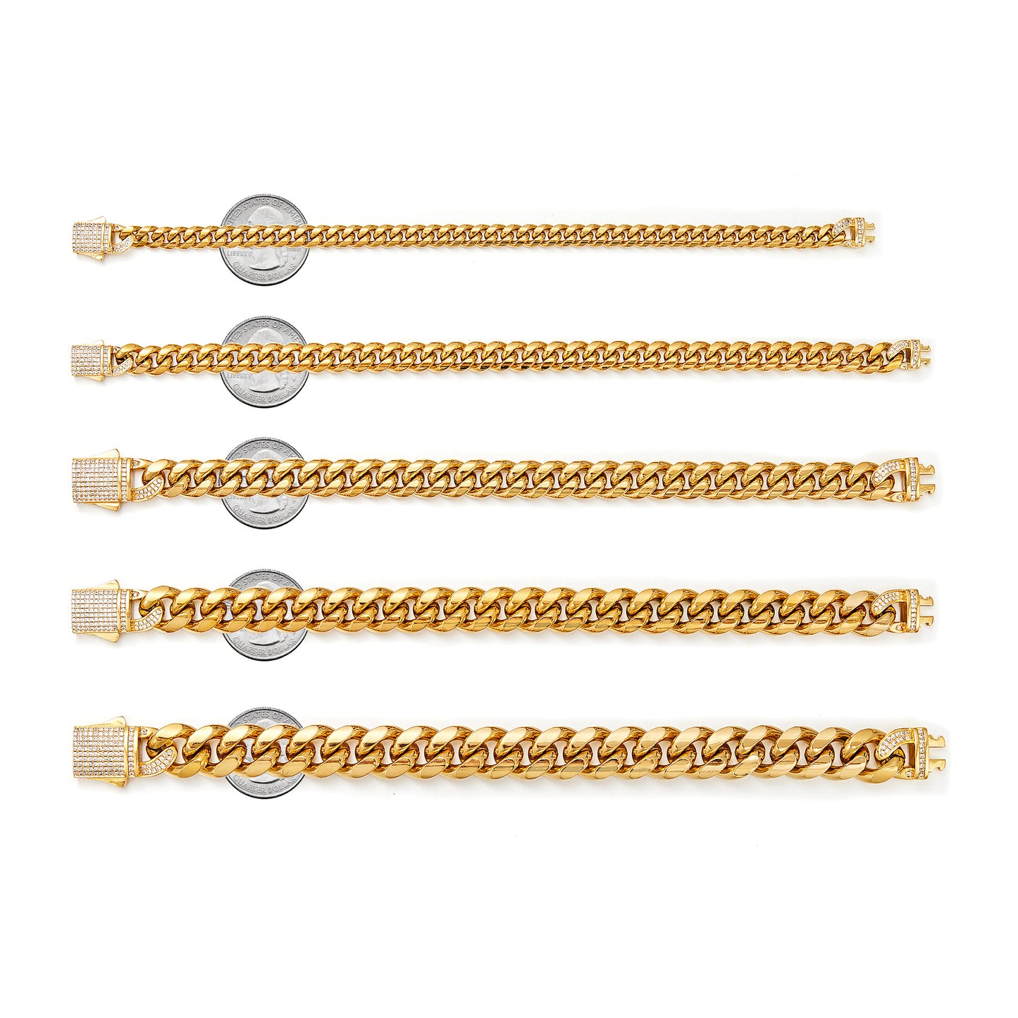 Men’s Stainless Steel Cuban Link Bracelet, Tightly Set Micro Paved Rhinestones Fashion Hip Hop Wrist Jewelry
