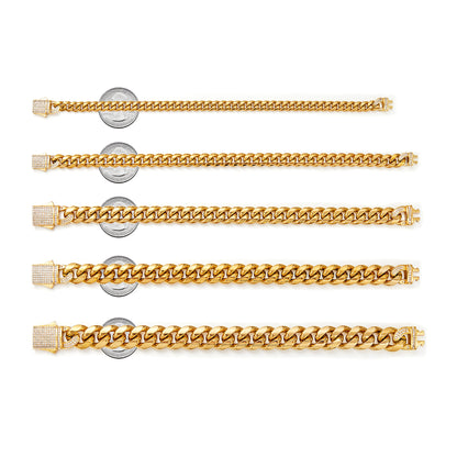 Men’s Stainless Steel Cuban Link Bracelet, Tightly Set Micro Paved Rhinestones Fashion Hip Hop Wrist Jewelry