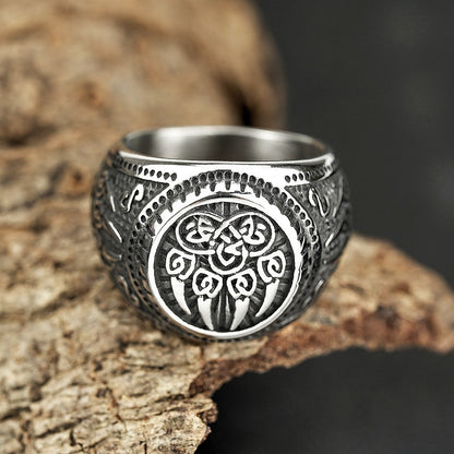 Vintage Nordic Stainless Steel Viking Bear Paw Rune Ring for Men, Hip Hop Style