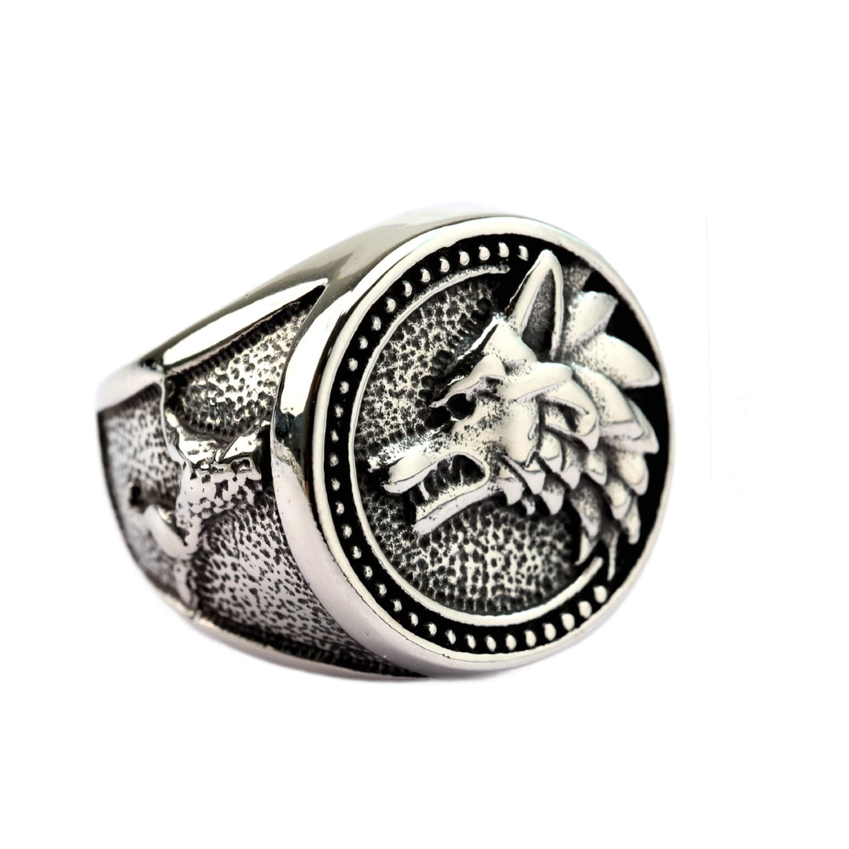 Vintage Solid Stainless Steel Viking Odin Wolf Head Round Ring for Men