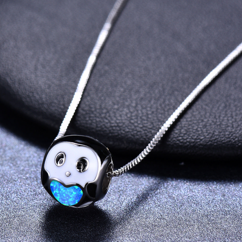 Mini round ball Opal cat owl necklace