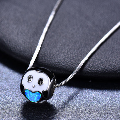 Mini round ball Opal cat owl necklace