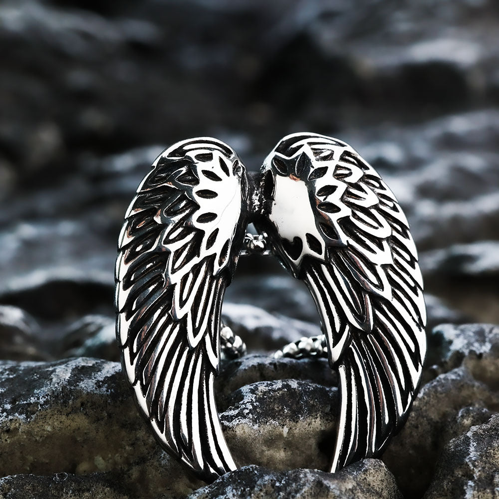 Men's Steel Angel Wings Pendant Necklace