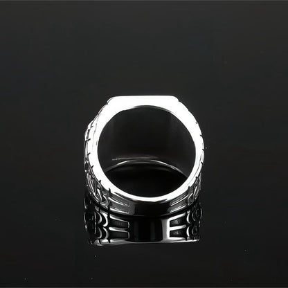 Vintage Antique Finish Stainless Steel Engraved Anchor Viking Triangle Symbol Hexagon Ring for Men