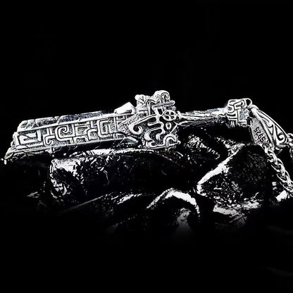 Vintage Stainless Steel Broken Sword Pendant Necklace for Men