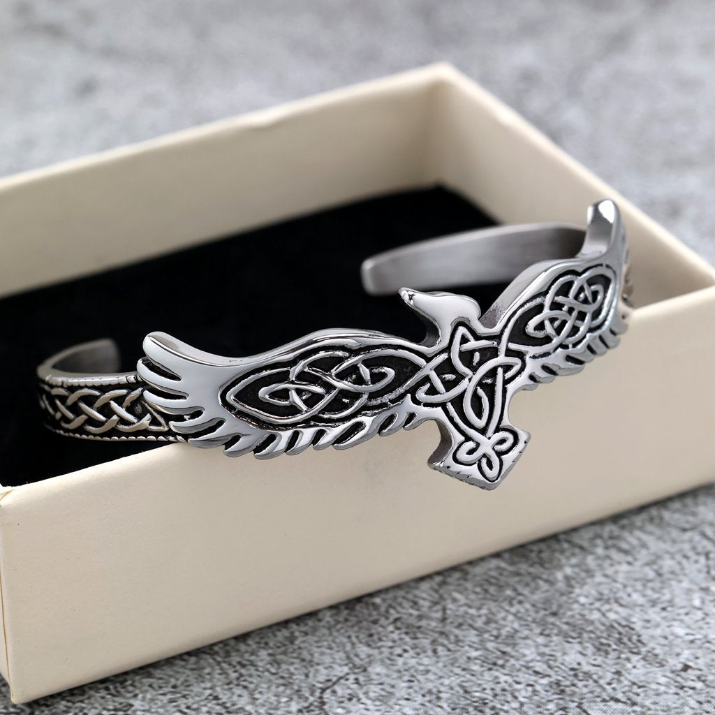 Nordic Punk Viking Raven Solid Stainless Steel C-Type Men Bracelet