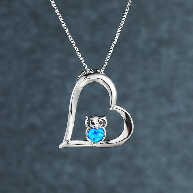 Love hollow Opal owl pendant necklace