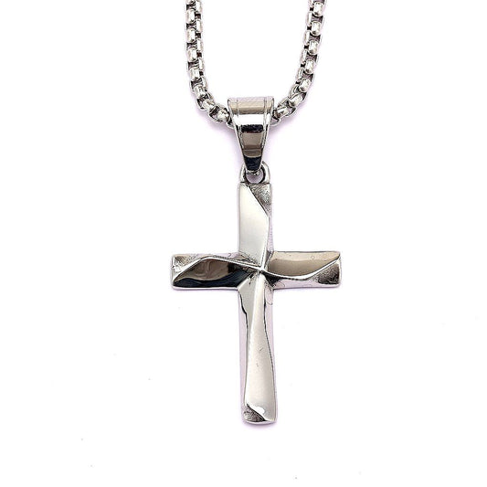 Vintage stainless steel men's hollow cross pendant necklace