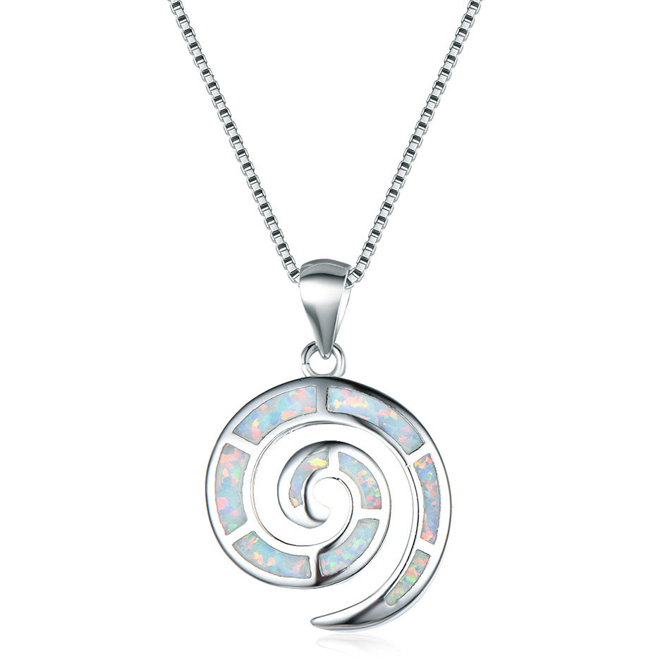 Natural Silver Blue O'Bao Sea Shell Pendant S925 Silver Necklace