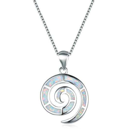 Natural Silver Blue O'Bao Sea Shell Pendant S925 Silver Necklace