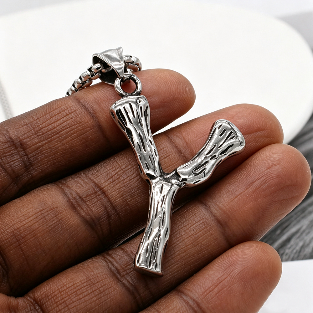 Men's Steel Y Shape Branch Pendant Necklace
