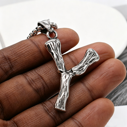 Men's Steel Y Shape Branch Pendant Necklace