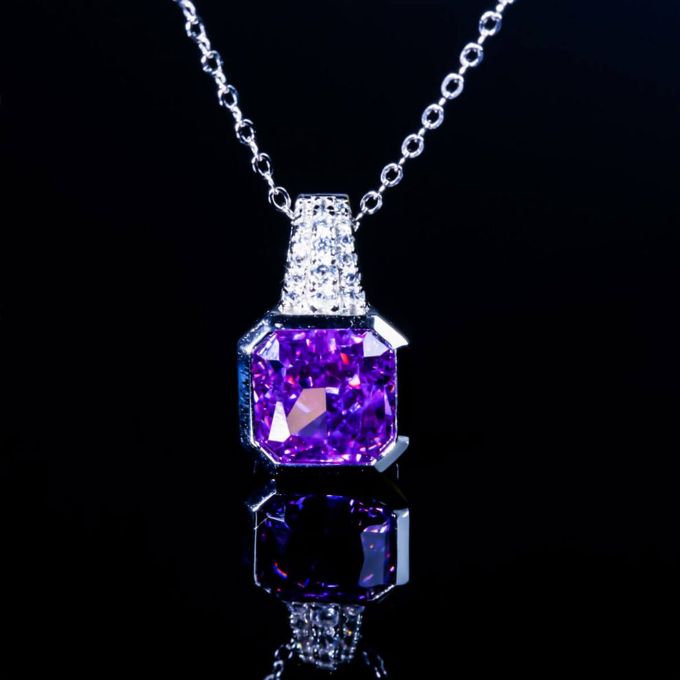 Women's Sterling Silver Bezel Setting Octagon Shape Amethyst Sapphire Pendant