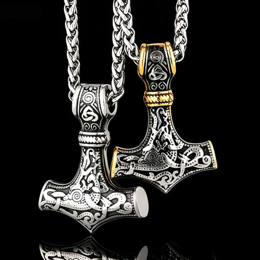 Vintage Stainless Steel Men's Thor's Hammer Pendant Necklace