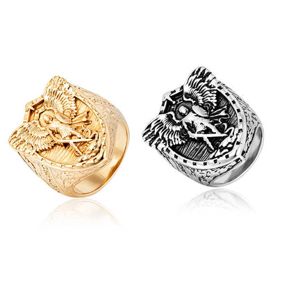 Vintage Solid Stainless Steel Punk St. Michael Dragon Slayer Ring for Men