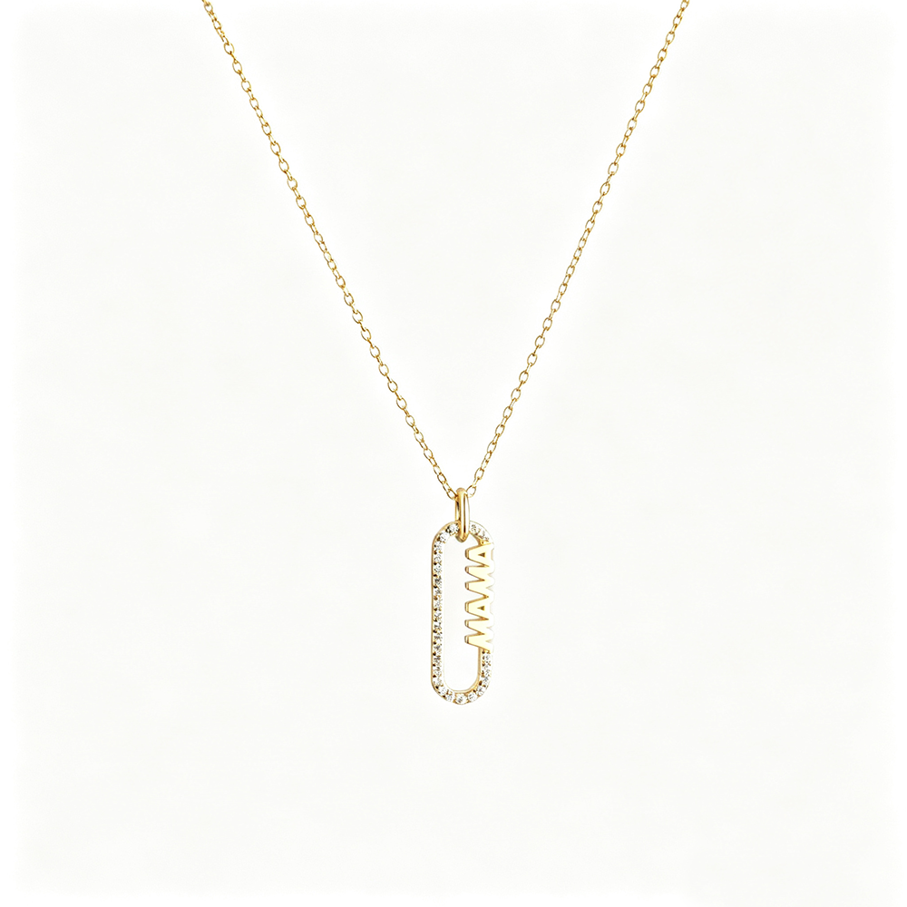Women's MAMA Letter Pendant Necklace, Rectangle Frame Inlaid Zirconia, S925 with Gold Plating