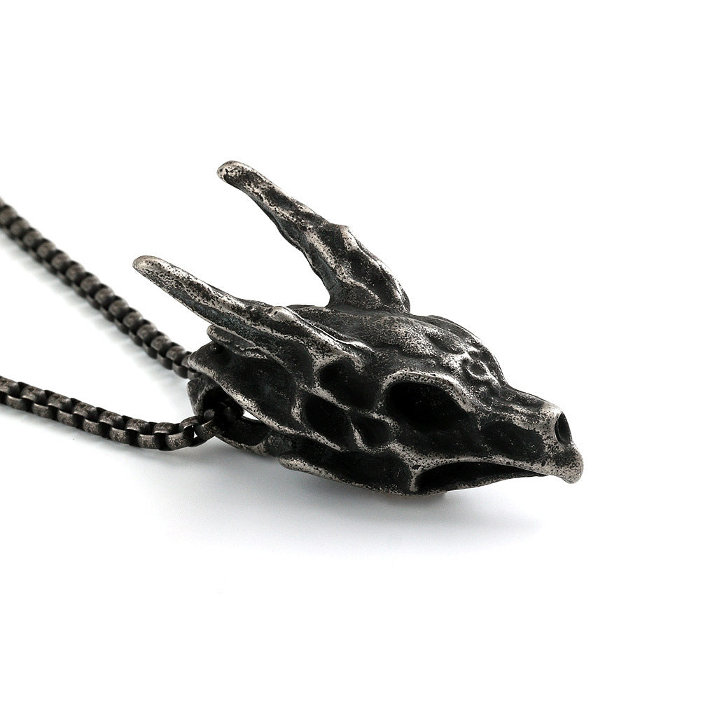 Men's Steel 3D Dragon Skull Pendant Necklace