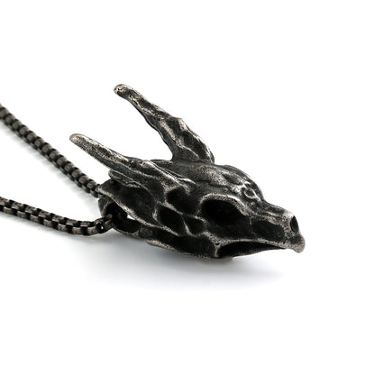 Men's Steel 3D Dragon Skull Pendant Necklace