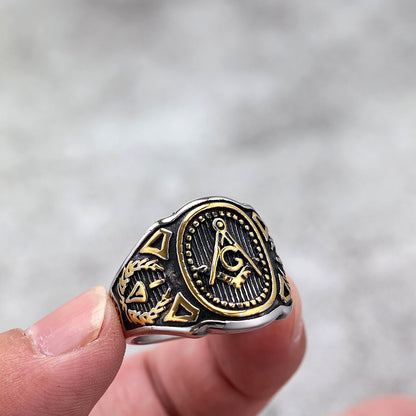 Vintage Solid Stainless Steel Masonic AG Letter Signet Ring for Men