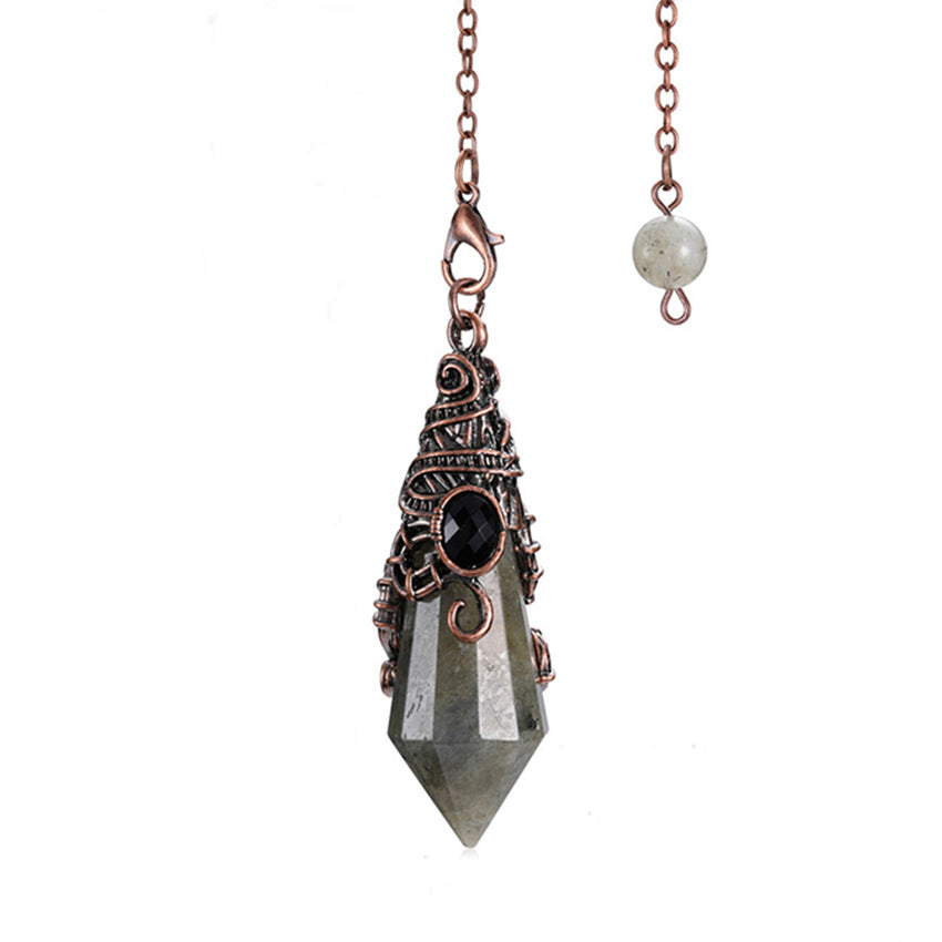 Vintage Palace Style Natural Crystal 12-Facet Hexagonal Pyramid Spirit Pendulum