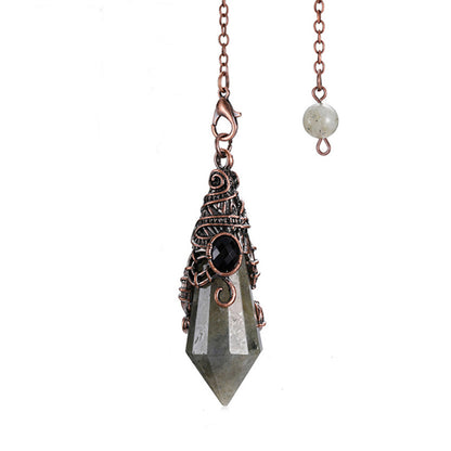 Vintage Palace Style Natural Crystal 12-Facet Hexagonal Pyramid Spirit Pendulum