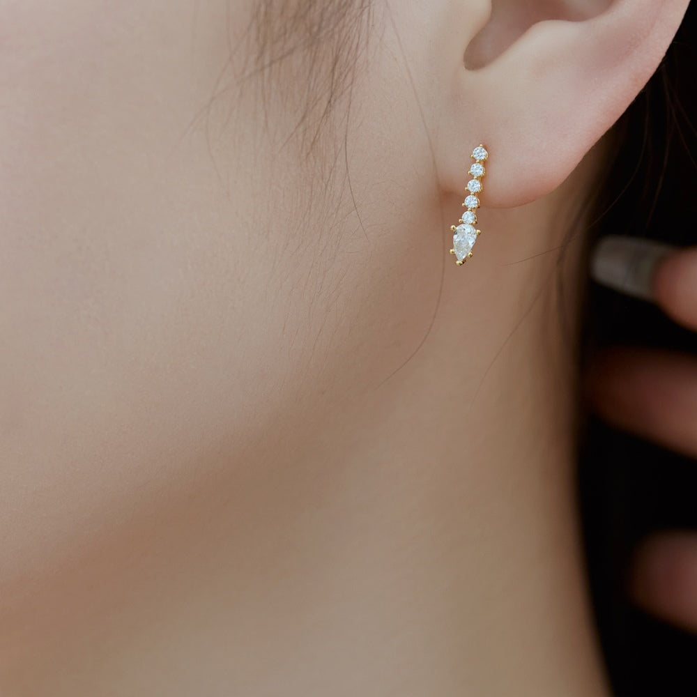 Women's Dangle Earrings, Pear Shape Main Stone Spliced With Drop & Round Colorless Zirconia Paved Setting, S925 with Gold Plating