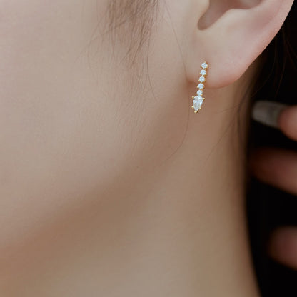 Women's Dangle Earrings, Pear Shape Main Stone Spliced With Drop & Round Colorless Zirconia Paved Setting, S925 with Gold Plating