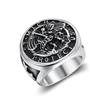 Retro Archangel Saint Michael Men's Ring