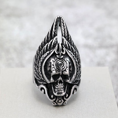 Vintage Stainless Steel Punk Hollow Winged Skull Ring for Men