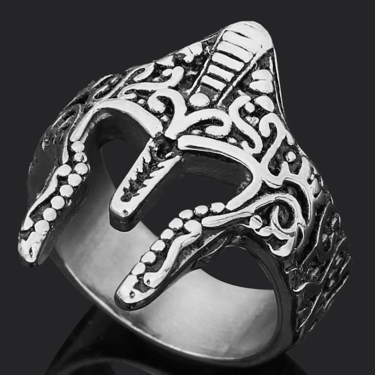 Vintage Solid Stainless Steel 3D Sparta Warrior Helmet Mask Band Ring for Men