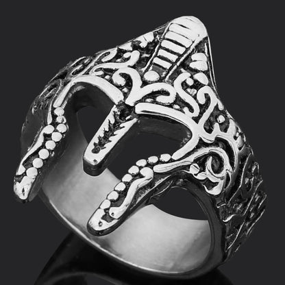 Vintage Solid Stainless Steel 3D Sparta Warrior Helmet Mask Band Ring for Men