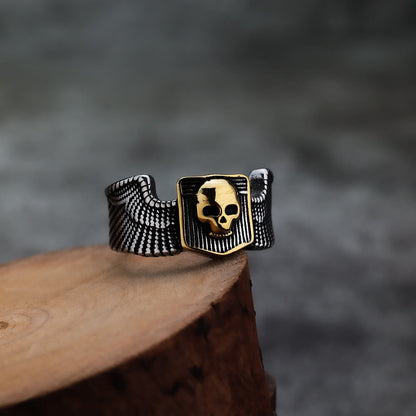 Vintage Solid Stainless Steel Wing Carved Halloween Skull Ring for Men