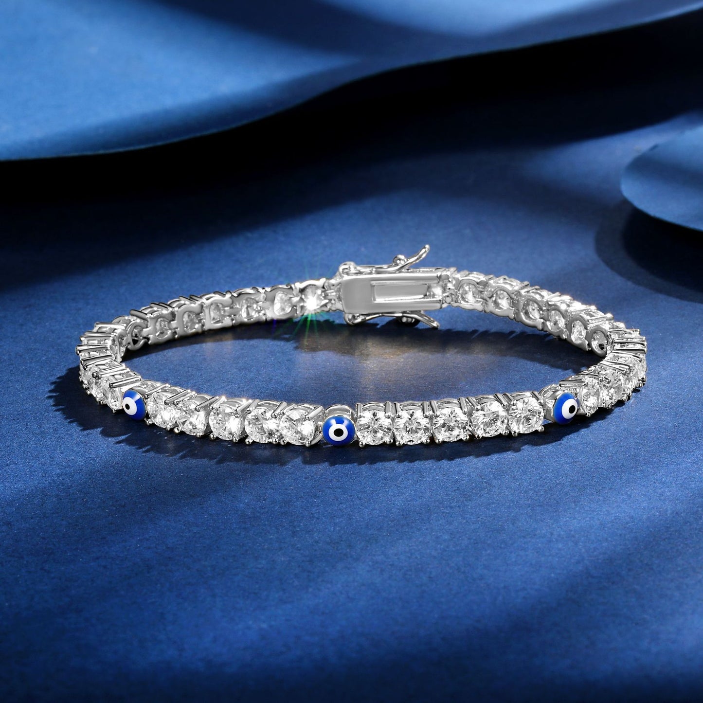 Women&Men's 3-4mm Demon Eye Cubic Zirconia Cuban Tennis Bracelet